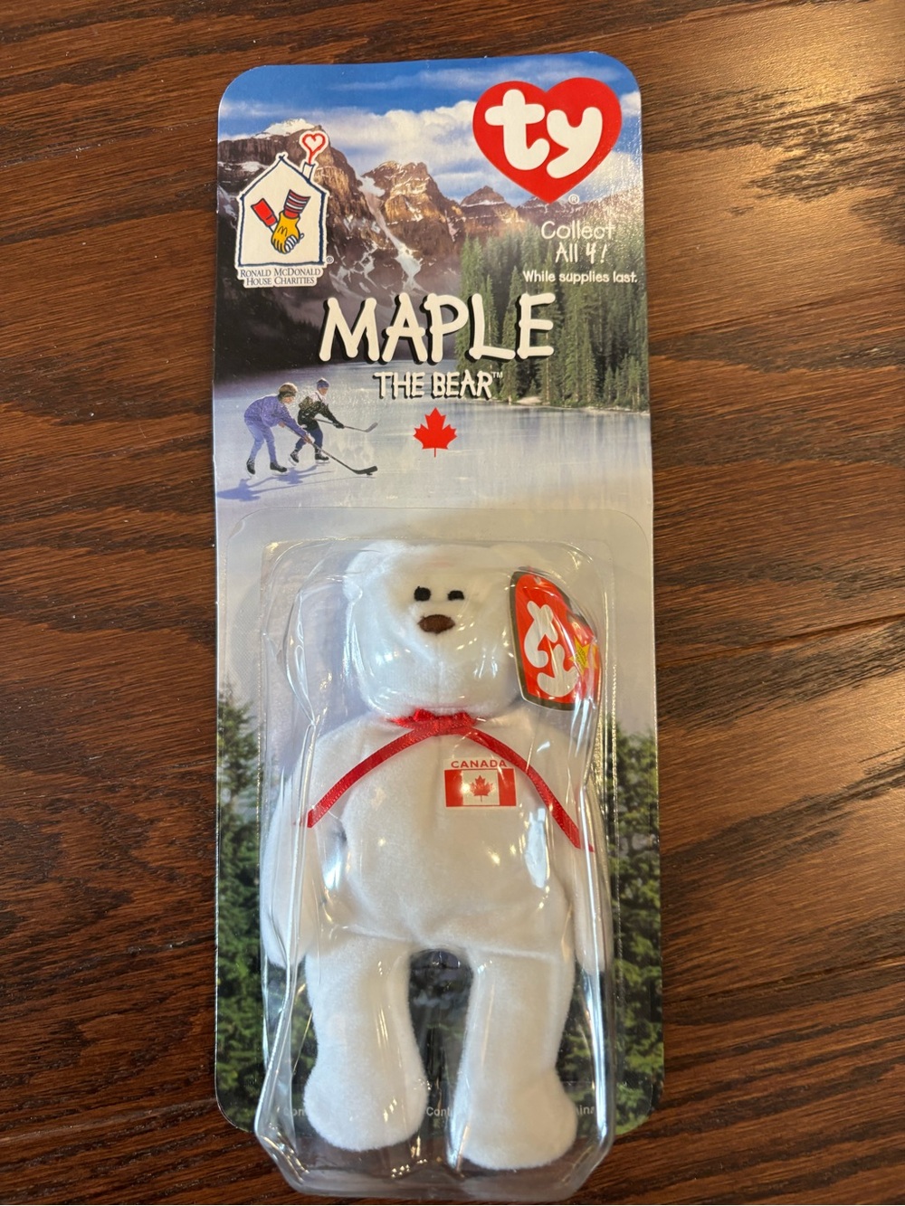Ty White Maple The Bear Plush with Red Ribbon and Canadian Flag